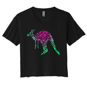 Australia Animal Lover Colorful Painting Kangaroo Women's Crop Top Tee