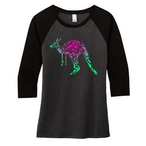 Australia Animal Lover Colorful Painting Kangaroo Women's Tri-Blend 3/4-Sleeve Raglan Shirt