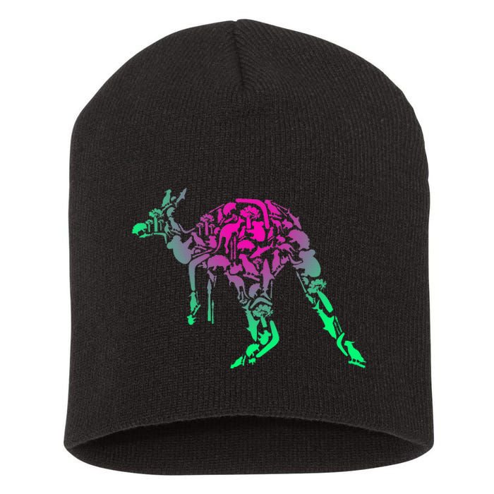 Australia Animal Lover Colorful Painting Kangaroo Short Acrylic Beanie