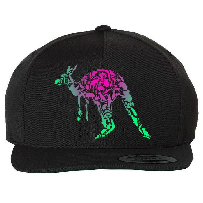 Australia Animal Lover Colorful Painting Kangaroo Wool Snapback Cap