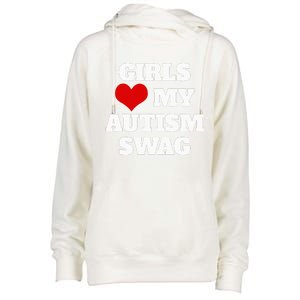  Autism Awareness Love My Autism Swag Funny  Womens Funnel Neck Pullover Hood