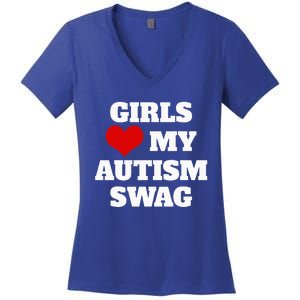  Autism Awareness Love My Autism Swag Funny  Women's V-Neck T-Shirt