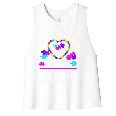 Autism Awareness Love Heart Puzzle Piece Great Gift Women's Racerback Cropped Tank