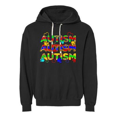 Autism Awareness Love Heart Puzzle Piece Garment-Dyed Fleece Hoodie
