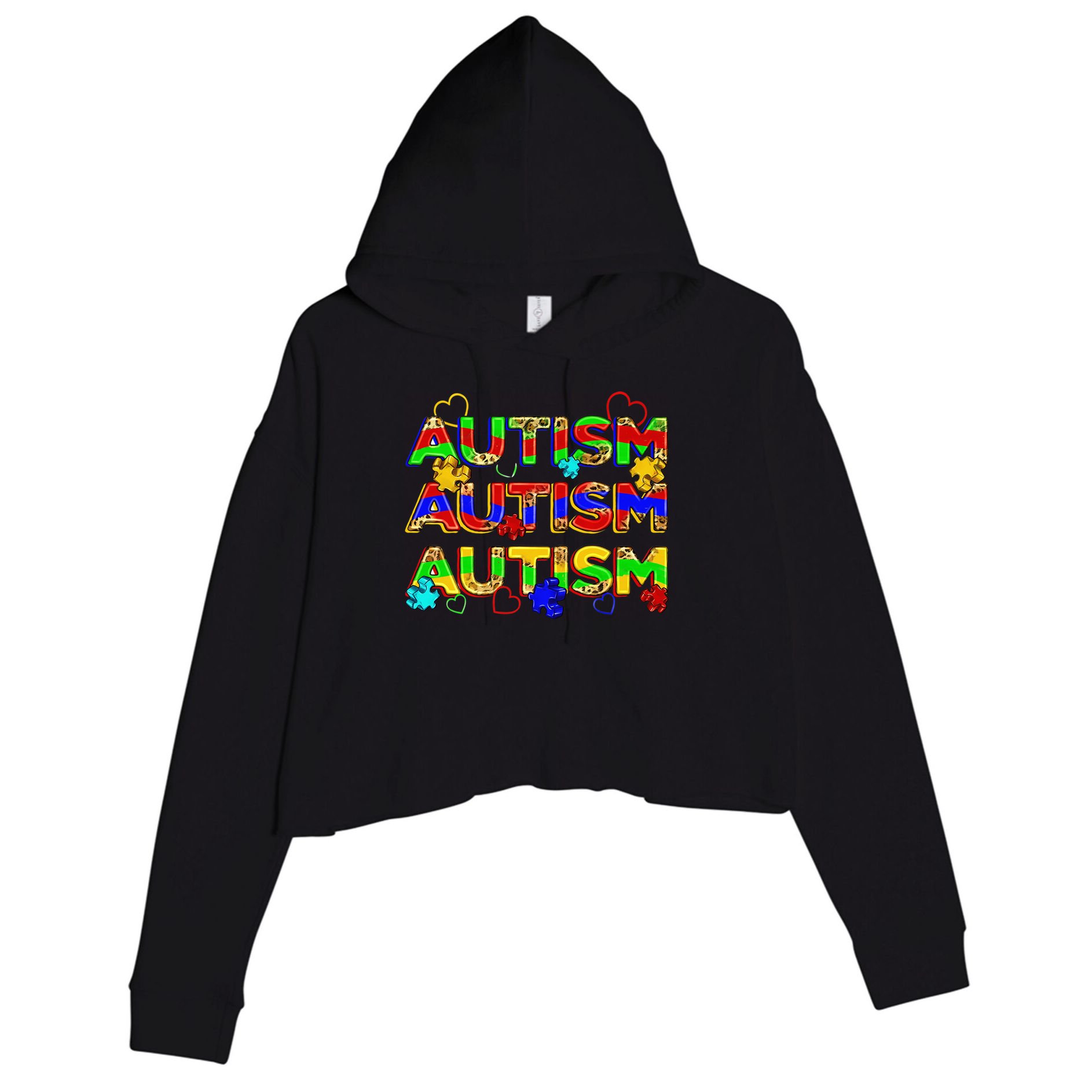 Autism Awareness Love Heart Puzzle Piece Crop Fleece Hoodie