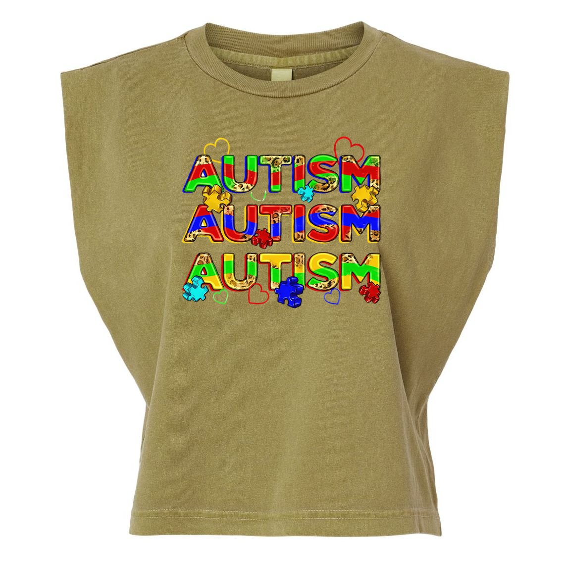 Autism Awareness Love Heart Puzzle Piece Garment-Dyed Women's Muscle Tee