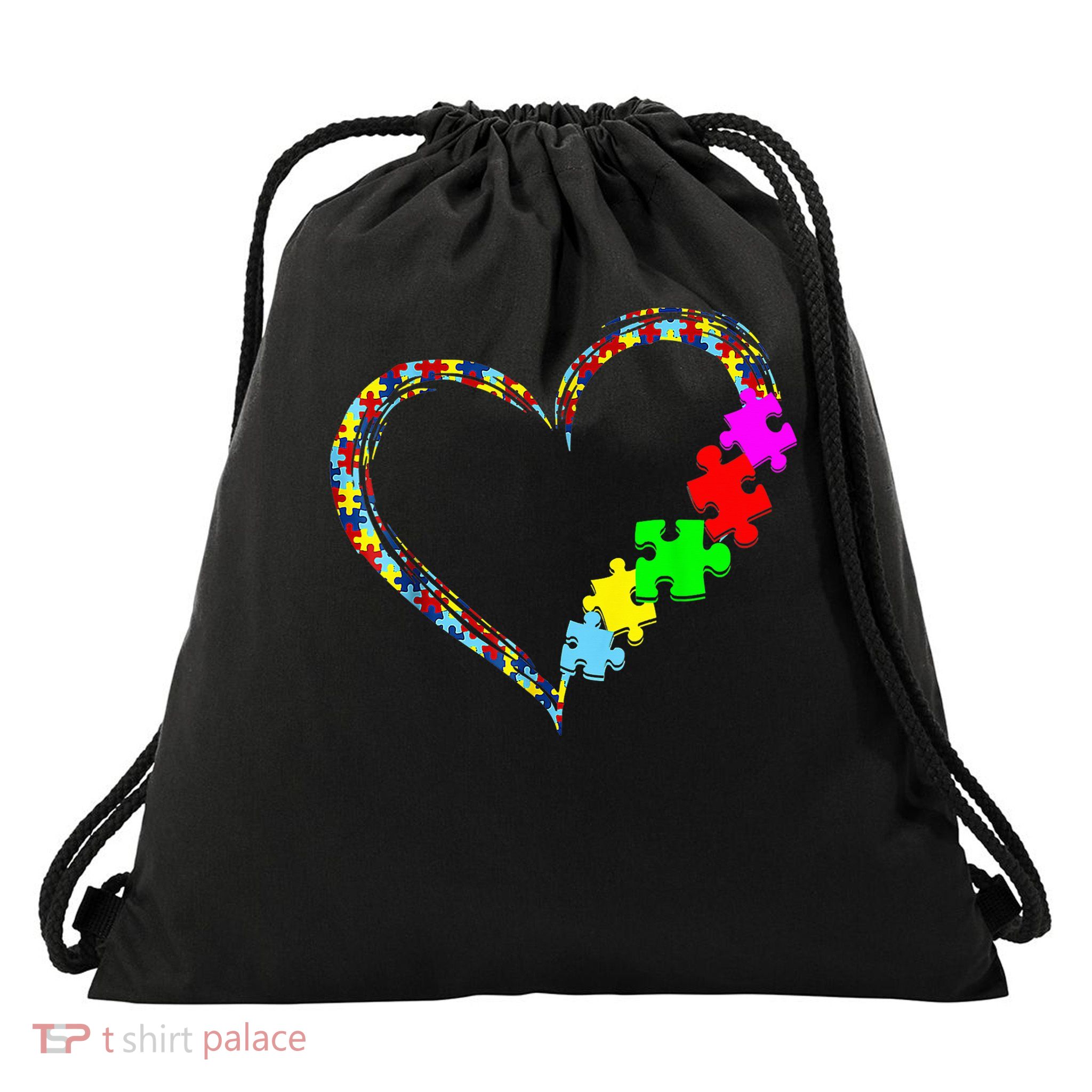 Autism Awareness Love Heart Puzzle Piece Drawstring Bag