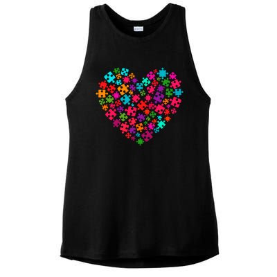 Autism Awareness Love Heart Puzzle Piece Valentine's Day Gift Ladies PosiCharge Tri-Blend Wicking Tank