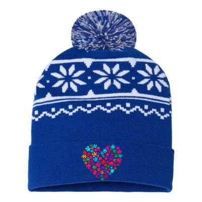 Autism Awareness Love Heart Puzzle Piece Valentine's Day Gift USA-Made Snowflake Beanie