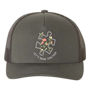 Autism Awareness Lets Grow Together Puzzle Flowers Autism Support Girl Gift Yupoong Adult 5-Panel Trucker Hat