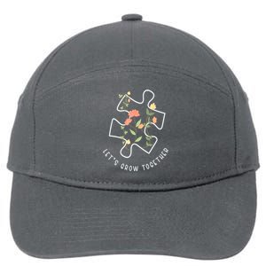 Autism Awareness Lets Grow Together Puzzle Flowers Autism Support Girl Gift 7-Panel Snapback Hat