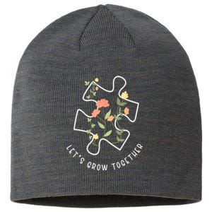 Autism Awareness Lets Grow Together Puzzle Flowers Autism Support Girl Gift Sustainable Beanie