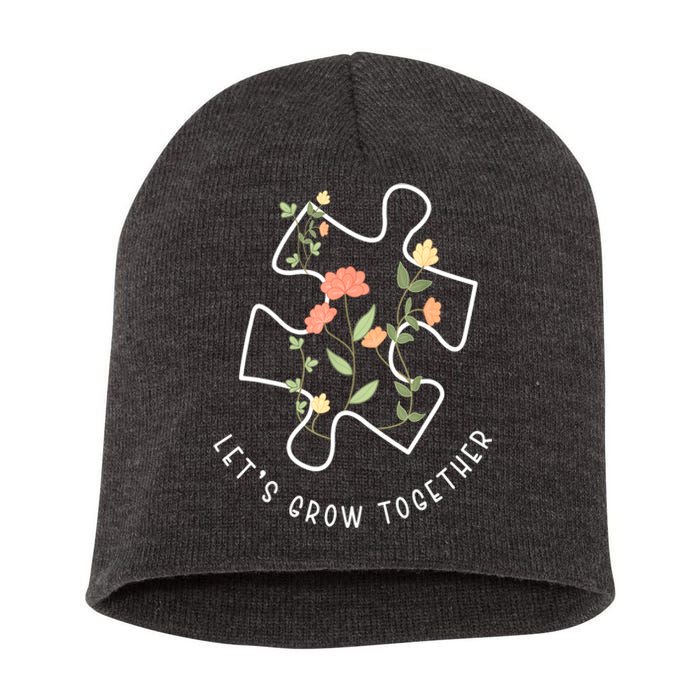 Autism Awareness Lets Grow Together Puzzle Flowers Autism Support Girl Gift Short Acrylic Beanie