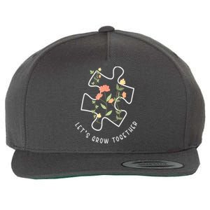 Autism Awareness Lets Grow Together Puzzle Flowers Autism Support Girl Gift Wool Snapback Cap