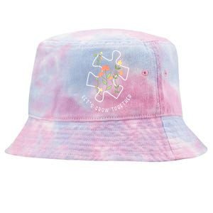 Autism Awareness Lets Grow Together Puzzle Flowers Autism Support Girl Gift Tie-Dyed Bucket Hat