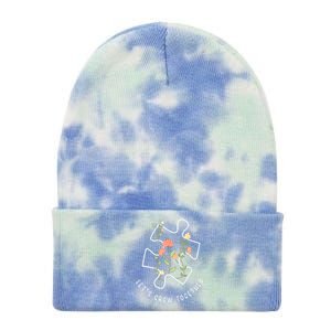 Autism Awareness Lets Grow Together Puzzle Flowers Autism Support Girl Gift Tie Dye 12in Knit Beanie