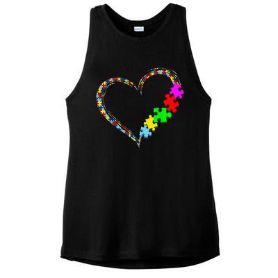 Autism Awareness Love Heart Puzzle Piece Valentines Day Ladies PosiCharge Tri-Blend Wicking Tank