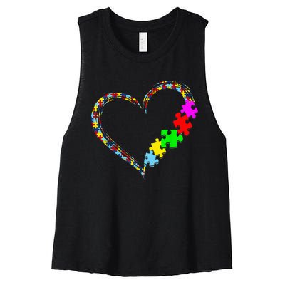 Autism Awareness Love Heart Puzzle Piece Valentines Day Women's Racerback Cropped Tank