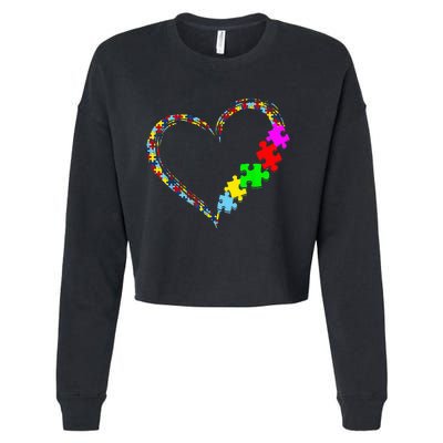 Autism Awareness Love Heart Puzzle Piece Valentines Day Cropped Pullover Crew