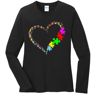 Autism Awareness Love Heart Puzzle Piece Valentines Day Ladies Long Sleeve Shirt