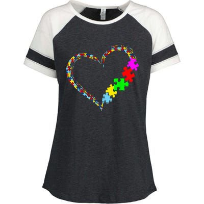 Autism Awareness Love Heart Puzzle Piece Valentines Day Enza Ladies Jersey Colorblock Tee