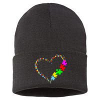 Autism Awareness Love Heart Puzzle Piece Valentines Day Sustainable Knit Beanie