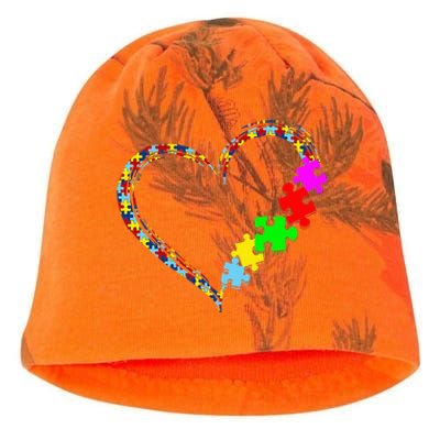 Autism Awareness Love Heart Puzzle Piece Valentines Day Kati - Camo Knit Beanie