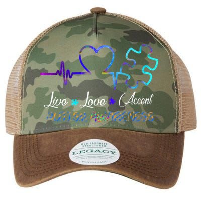 Autism Awareness Live Love Accept Puzzle Heartbeat Legacy Tie Dye Trucker Hat