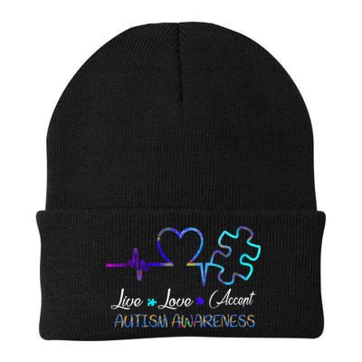 Autism Awareness Live Love Accept Puzzle Heartbeat Beanie
