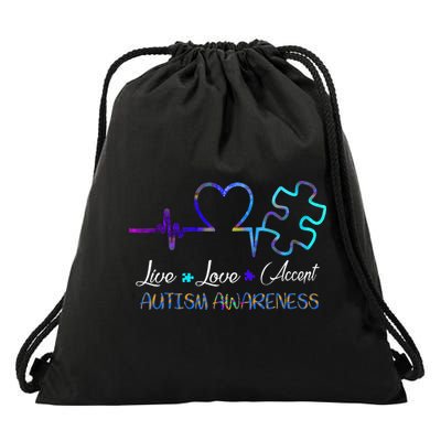 Autism Awareness Live Love Accept Puzzle Heartbeat Drawstring Bag