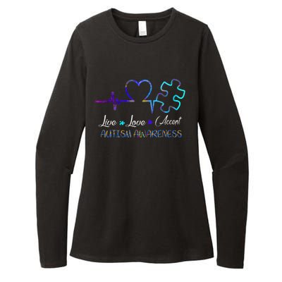 Autism Awareness Live Love Accept Puzzle Heartbeat Womens CVC Long Sleeve Shirt