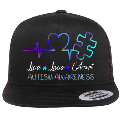 Autism Awareness Live Love Accept Puzzle Heartbeat Flatbill Hat