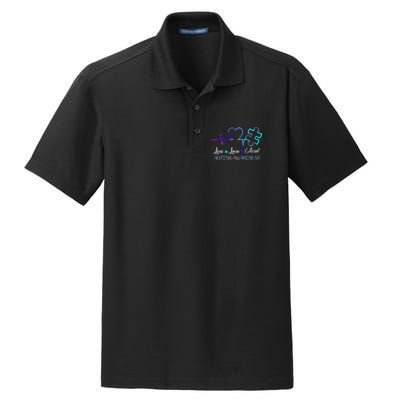 Autism Awareness Live Love Accept Puzzle Heartbeat Dry Zone Grid Polo