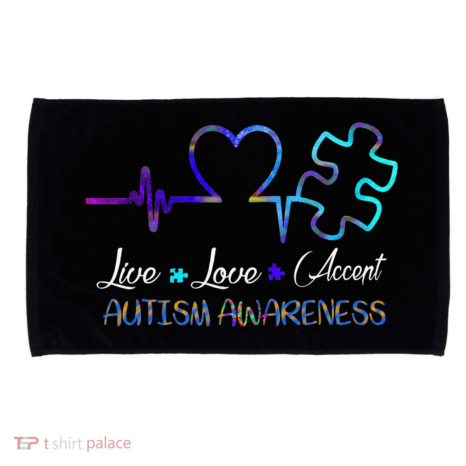 Autism Awareness Live Love Accept Puzzle Heartbeat Microfiber Hand Towel