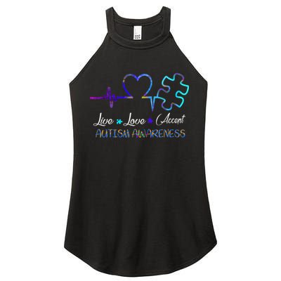 Autism Awareness Live Love Accept Puzzle Heartbeat Women's Perfect Tri Rocker Tank