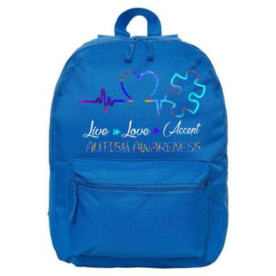 Autism Awareness Live Love Accept Puzzle Heartbeat 16 in Basic Backpack