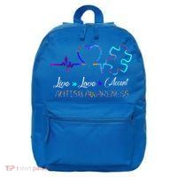 Autism Awareness Live Love Accept Puzzle Heartbeat 16 in Basic Backpack