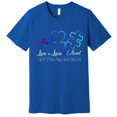 Autism Awareness Live Love Accept Puzzle Heartbeat Premium T-Shirt
