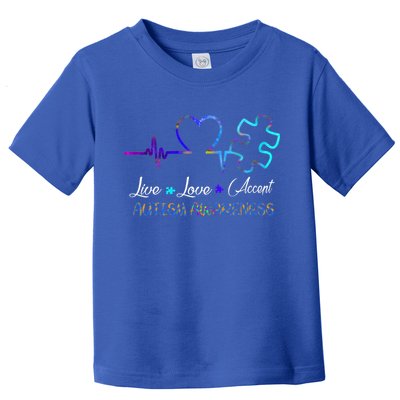Autism Awareness Live Love Accept Puzzle Heartbeat Toddler T-Shirt