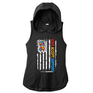 Autism Autistic Love Accept Support Autism Awareness Ladies PosiCharge Tri-Blend Wicking Draft Hoodie Tank