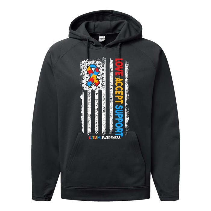 Autism Autistic Love Accept Support Autism Awareness Performance Fleece Hoodie