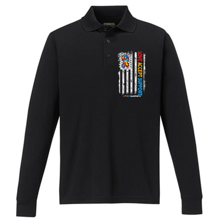 Autism Autistic Love Accept Support Autism Awareness Performance Long Sleeve Polo