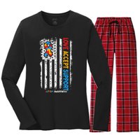 Autism Autistic Love Accept Support Autism Awareness Women's Long Sleeve Flannel Pajama Set 