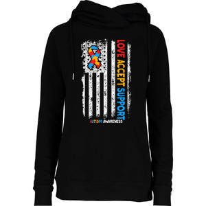 Autism Autistic Love Accept Support Autism Awareness Womens Funnel Neck Pullover Hood