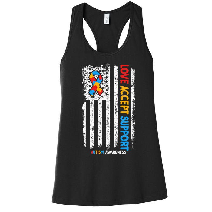 Autism Autistic Love Accept Support Autism Awareness Women's Racerback Tank