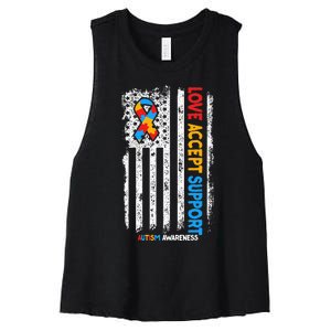 Autism Autistic Love Accept Support Autism Awareness Women's Racerback Cropped Tank