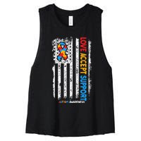 Autism Autistic Love Accept Support Autism Awareness Women's Racerback Cropped Tank