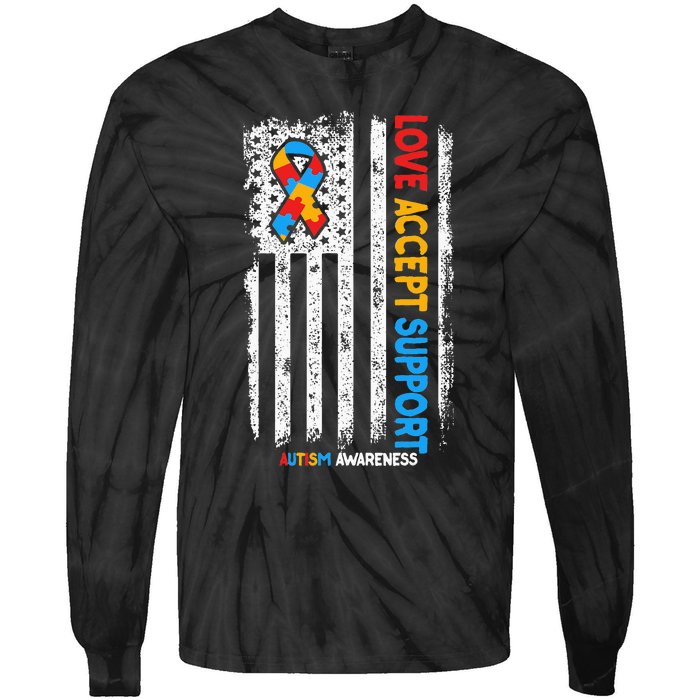 Autism Autistic Love Accept Support Autism Awareness Tie-Dye Long Sleeve Shirt