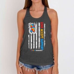 Autism Autistic Love Accept Support Autism Awareness Women's Knotted Racerback Tank