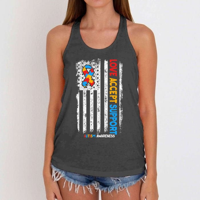 Autism Autistic Love Accept Support Autism Awareness Women's Knotted Racerback Tank